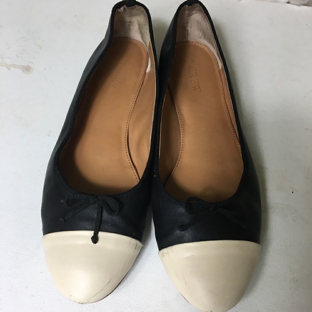 J Crew flats ballet shoes black &cream size 10